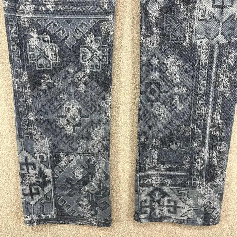 Lauren Ralph Lauren Straight Pants Women 12 Blue Southwestern Tribal Print Denim